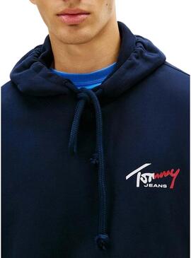 Felpa Tommy Jeans Sign con cappuccio blu marino per uomo