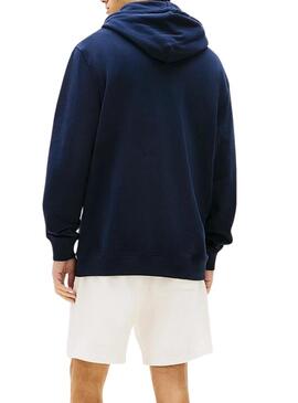 Felpa Tommy Jeans Sign con cappuccio blu marino per uomo