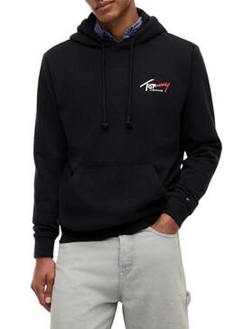 Felpa con cappuccio nera Tommy Jeans Sign per uomo