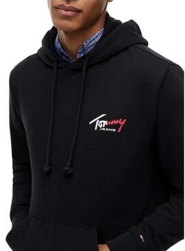 Felpa con cappuccio nera Tommy Jeans Sign per uomo