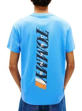 Maglietta Tommy Jeans Vintage con logo posteriore blu per uomo