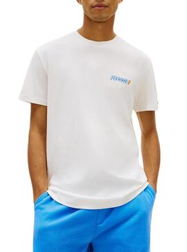 Maglietta Tommy Jeans Vintage con logo posteriore beige per uomo