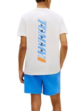 Maglietta Tommy Jeans Vintage con logo posteriore beige per uomo