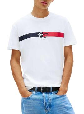 Maglietta Tommy Jeans Signature Stripe bianca per uomo