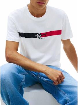 Maglietta Tommy Jeans Signature Stripe bianca per uomo
