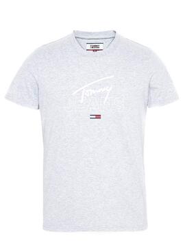 T-Shirt Tommy Jeans Script Logo Grigio Uomo