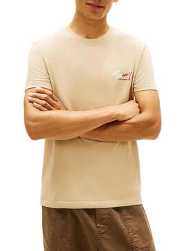 Maglietta Tommy Jeans Sign Chest Slim beige per uomo