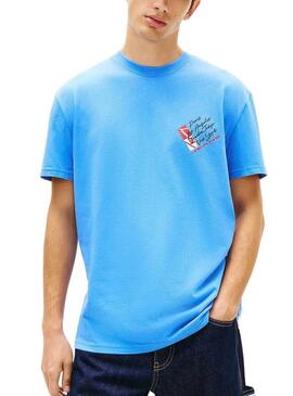 Maglietta Tommy Jeans Shift bluastro per uomo