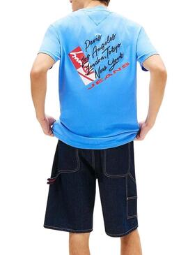 Maglietta Tommy Jeans Shift bluastro per uomo