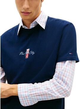 Maglietta Tommy Jeans Sign Block blu marino per uomo