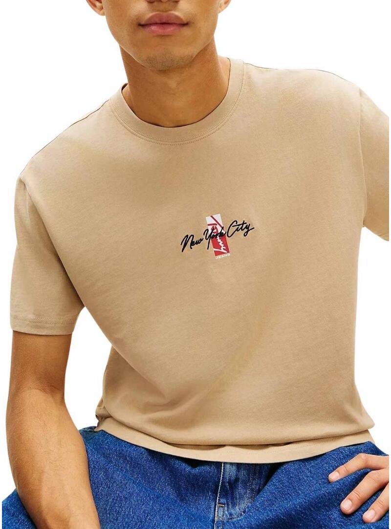 Maglietta Tommy Jeans Sign Block tostato per uomo