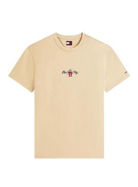 Maglietta Tommy Jeans Sign Block tostato per uomo