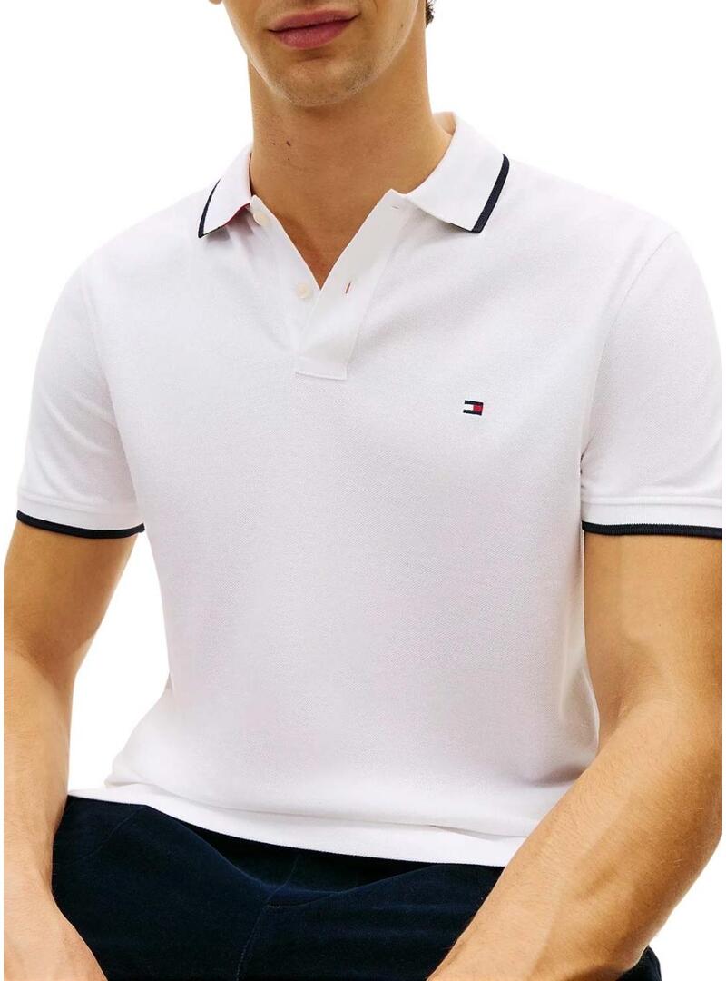 Polo Tommy Hilfiger Piqué bianco a righe in contrasto per uomo