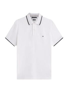 Polo Tommy Hilfiger Piqué bianco a righe in contrasto per uomo
