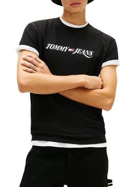 Maglietta Tommy Jeans Vintage logo nera per uomo
