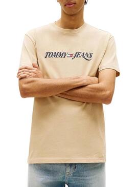 Maglietta Tommy Jeans Vintage logo beige per uomo