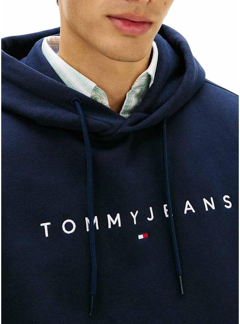 Felpa con cappuccio Tommy Jeans Linear Logo blu navy per uomo.