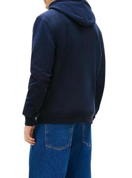 Felpa con cappuccio Tommy Jeans Linear Logo blu navy per uomo.