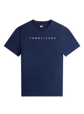 Maglietta Tommy Jeans Linear Logo blu scuro regolare da uomo