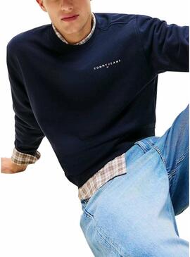 Felpa Tommy Jeans Linear Chest blu marino per uomo.