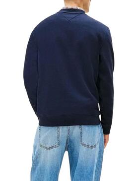 Felpa Tommy Jeans Linear Chest blu marino per uomo.
