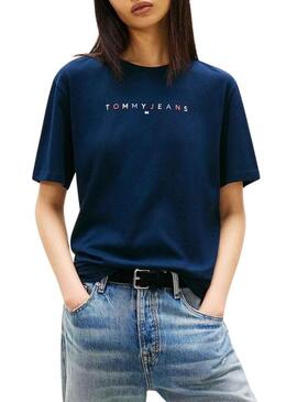Maglietta Tommy Jeans Color Linear blu marino da donna