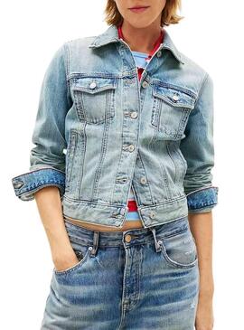 Giubbotto di jeans Tommy Jeans Classic lavaggio chiaro per donna.