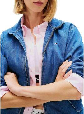Giacca di jeans Tommy Jeans Chambray blu per donna.