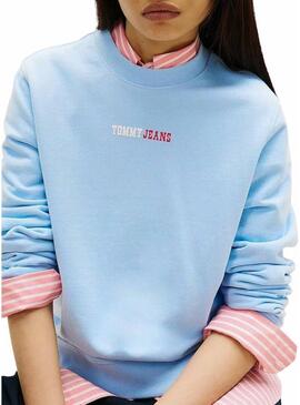 Felpa Tommy Jeans Essential logo blu per donna