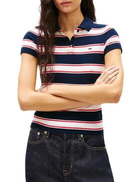 Polo slim a coste Tommy Jeans a righe stampate per donna