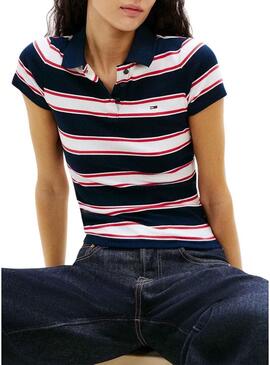 Polo slim a coste Tommy Jeans a righe stampate per donna