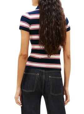 Polo slim a coste Tommy Jeans a righe stampate per donna
