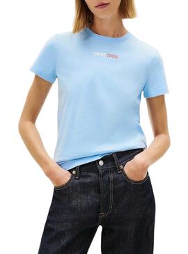 Maglietta Tommy Jeans Essential logo blu per donna
