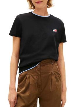 Maglietta Tommy Jeans Wavy Flag nera per donna