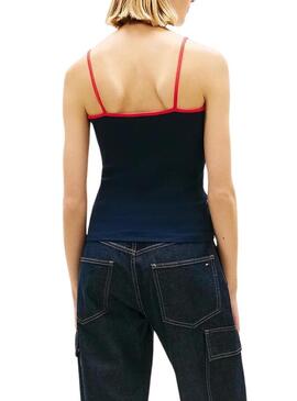 Top Tommy Jeans Slim Badge blu scuro per donna