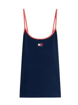 Top Tommy Jeans Slim Badge blu scuro per donna