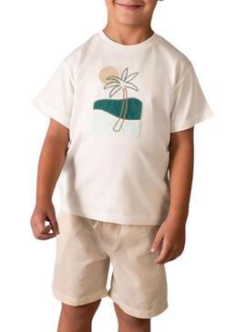 Set bermuda Mayoral Seersucker Beige per bambino.