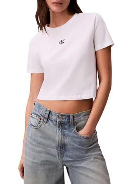 Maglietta Calvin Klein Jeans cropped bianca da donna.