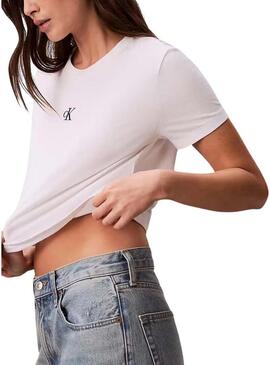 Maglietta Calvin Klein Jeans cropped bianca da donna.