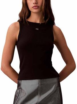 Maglietta Calvin Klein Jeans Woven Label nera per donna