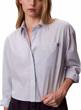 Camicia a righe blu Calvin Klein Jeans Yarndye per donna.