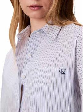 Camicia a righe blu Calvin Klein Jeans Yarndye per donna.