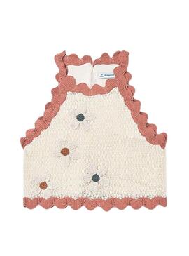 Top Mayoral a maglia con fiori bianchi e corallo per ragazze