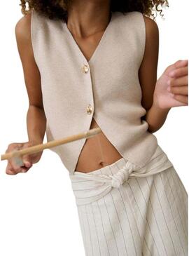 Top Mayoral in maglia beige con bottoni per bambina
