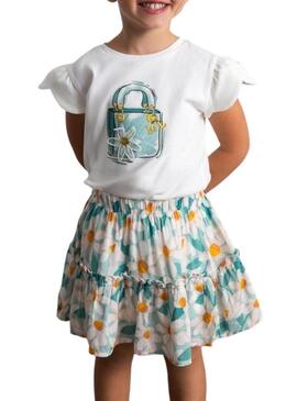 Gonna bianca Mayoral con stampa di grandi fiori per bambina
