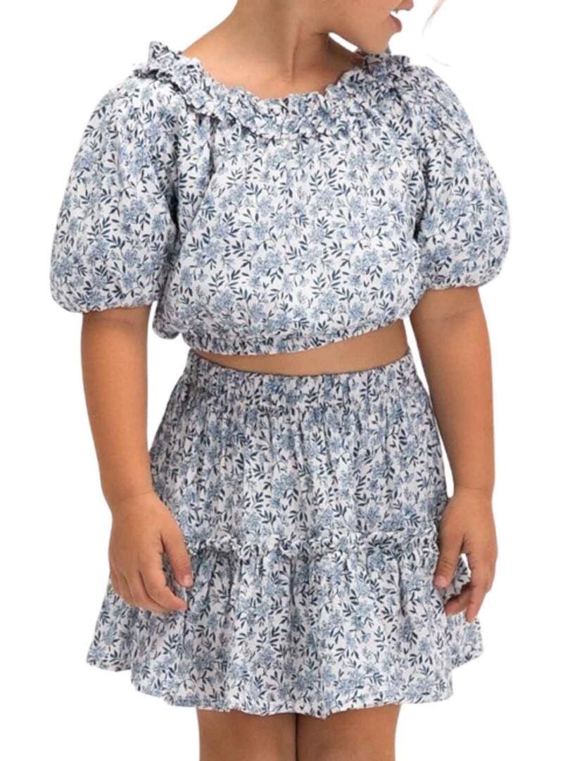 Gonna Mayoral blu con stampa floreale per bambina.