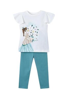 Set Mayoral menta con fiori in rilievo per bambina