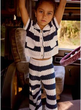 Set Mayoral a righe blu stampate per bambina