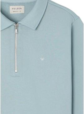Felpa Silbon mezza zip blu per uomo