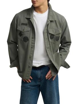 Camicia sovrastante Silbon con toppe verdi per uomo